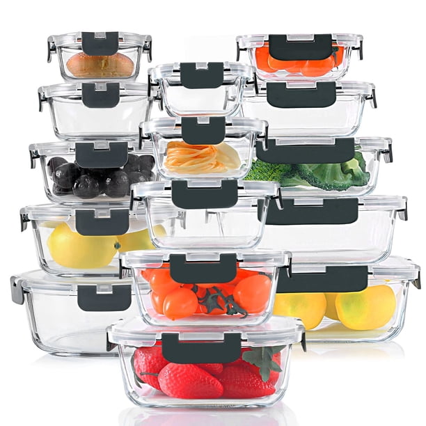KOMUEE Set de 30 Contenedores de Vidrio para Alimentos con Tapa Hermética