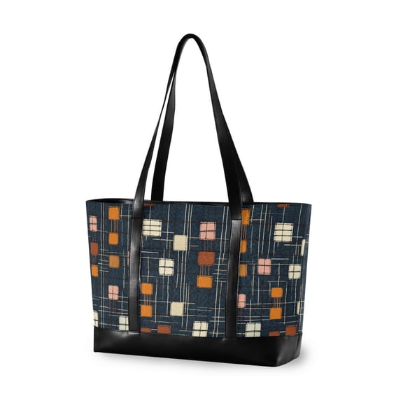 FORMRS Canvas Laptop Tote Bag for Women with 15.6" Computer Compartments Shoulder Handbag, Orange Checkered Pattern