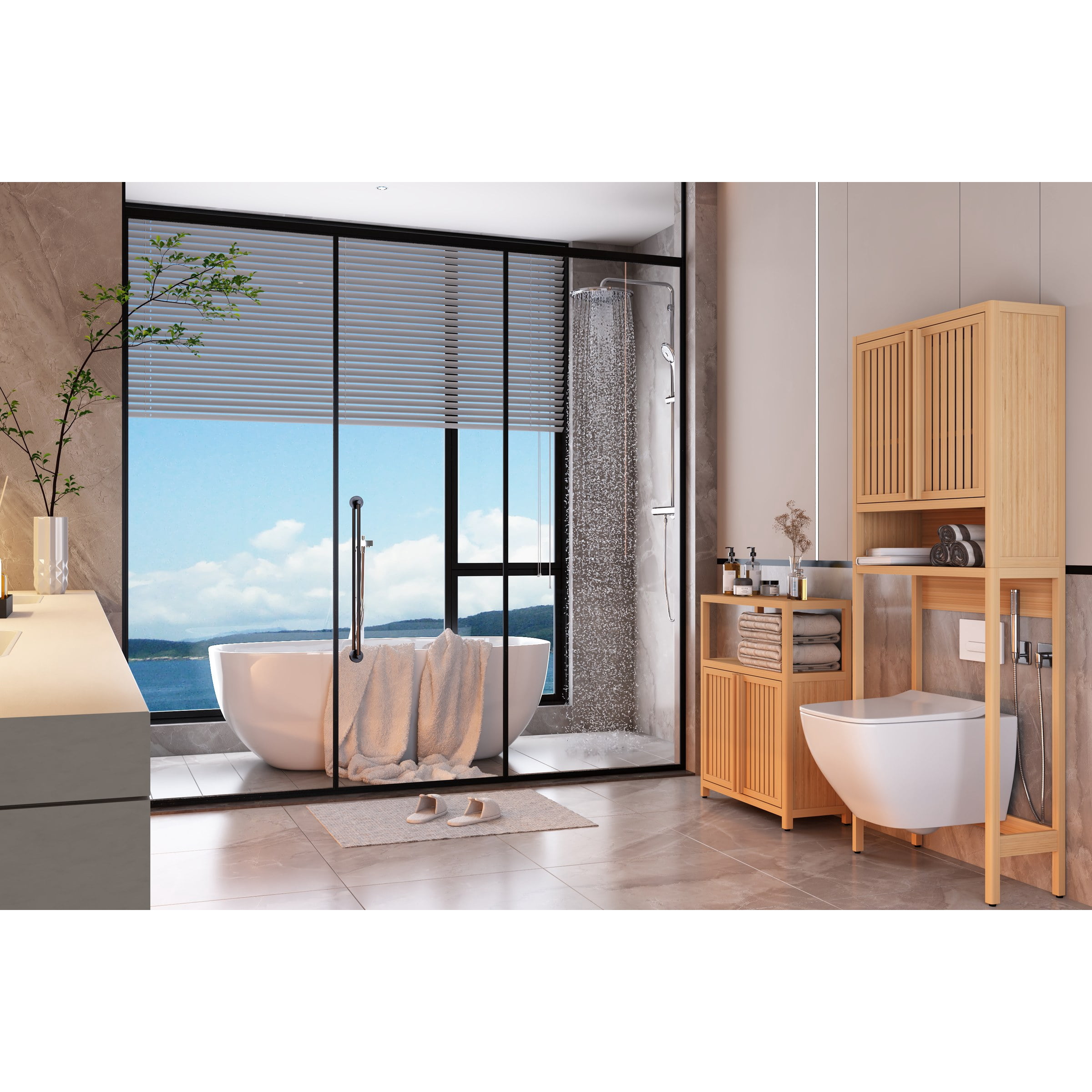 Large Capacity Bamboo Storage Cabinet Furniture for Bathroom Living Room Bathroom Bamboo Storage Cabinet With Shelves