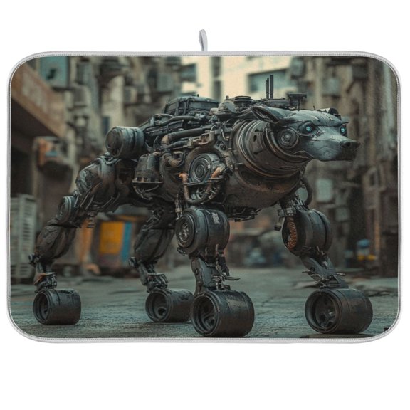 qxltty Bully Robot Dog Patterns Kitchen Drying Mat Extremely Absorbent Microfiber Dish Mats for Plates Cutlery Pots and Pans 16×18in