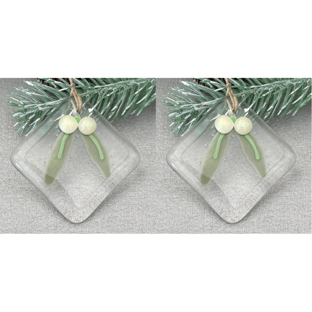 Colgante de cristal artístico de Adviento, adornos de cristal hechos a mano para árbol de Navidad (cuentas blancas)