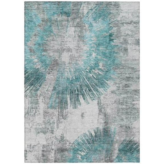 HomeRoots 586360 3 x 5 ft. Abstract Washable Indoor & Outdoor Rectangle Area Rug, Teal Blue, Aqua & Gray