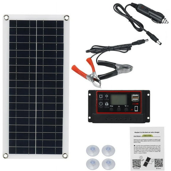 12V 30W Solar Panel   100A Dual Usb Flexible Polycrystalline Controller With Portable Emergency Charging Clip For Vehicles And Ships