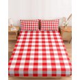 thumbnail image 2 of Twin XL Size Fitted Sheet Set - Red White Plaid 2 Piece Bedding Sets 16" Deep Pocket Fitted Sheet with 1 Pillowcases, Modern Farmhouse Buffalo Check Gingham Brushed Microfiber Hotel Luxury Bed Sheets, 2 of 9