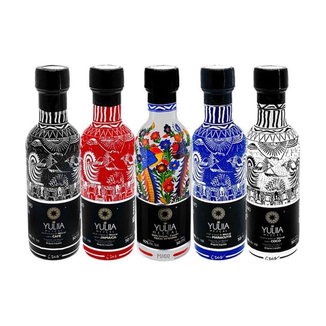 Set Licor de Mezcal Artesanal Yuliia 40°/18° 5X50ml blanco Yuliia Estuche con licores y mezcal natural