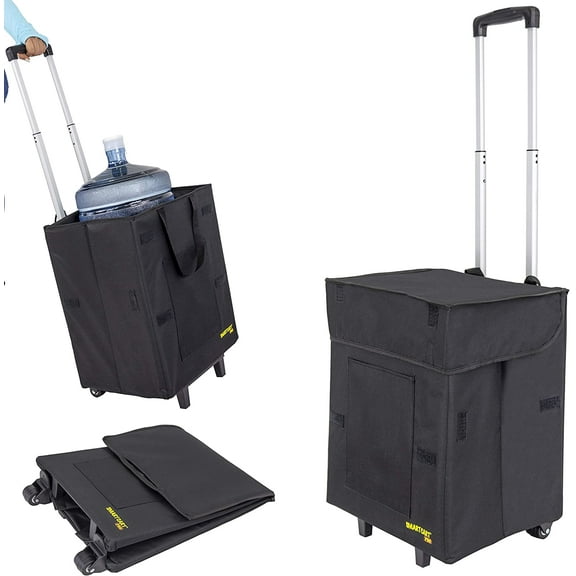 Bigger Smart Cart Pro Collapsible Rolling Utility Basket Grocery Shopping Heavy Duty, Black dbest products