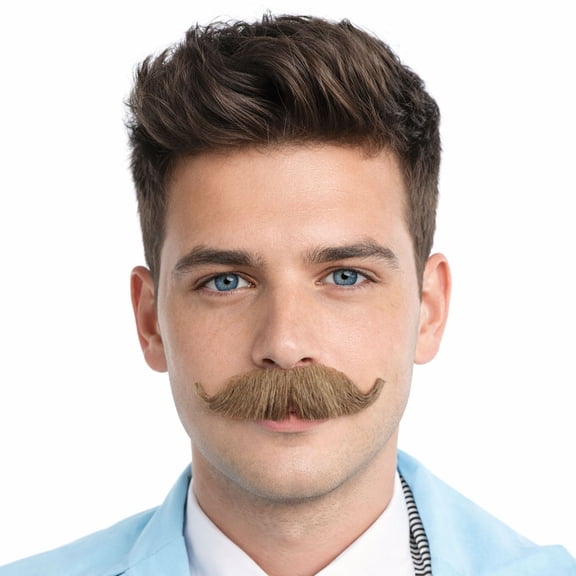 HPO Adult Men's Fake Human Hair Western Doc Mustache | Novelty False Facial Hair | Synthetic Fiber