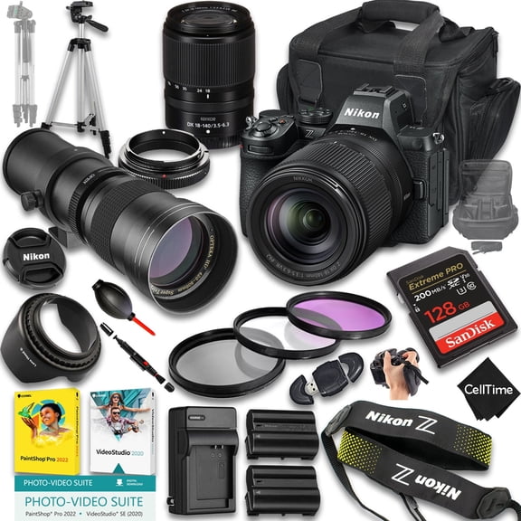 Nikon Z5 II Mirrorless Camera with Z DX 18-140mm f/3.5-6.3 VR And 420-800mm f/8 Manual Super HD Telephoto Lens   128GB Memory   Extra Battery   Camera Case   More (23pc Bundle) (International Version)
