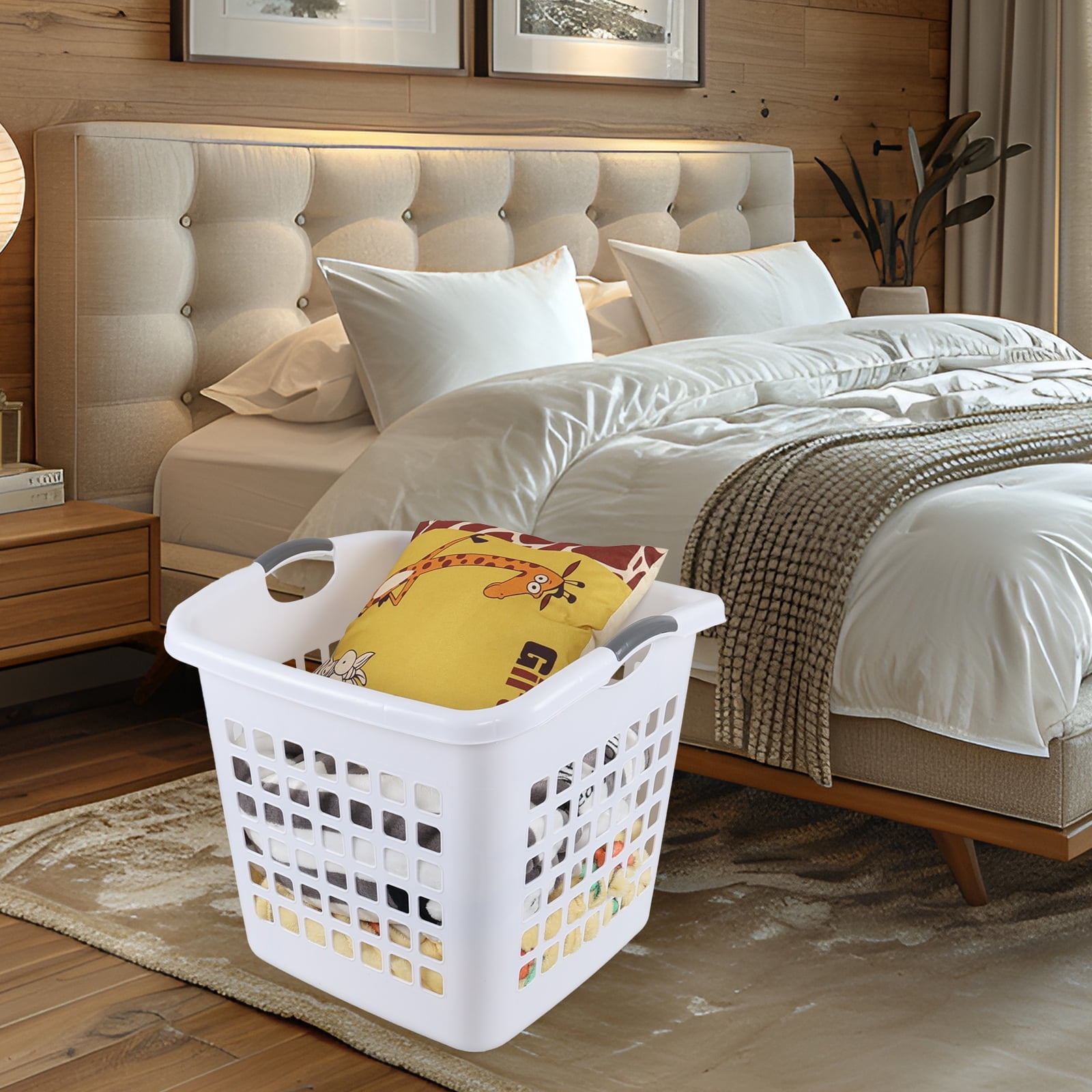 EudokkyNA 4 Packs Large White Laundry Basket, Plastic Clothes Hamper with Handles