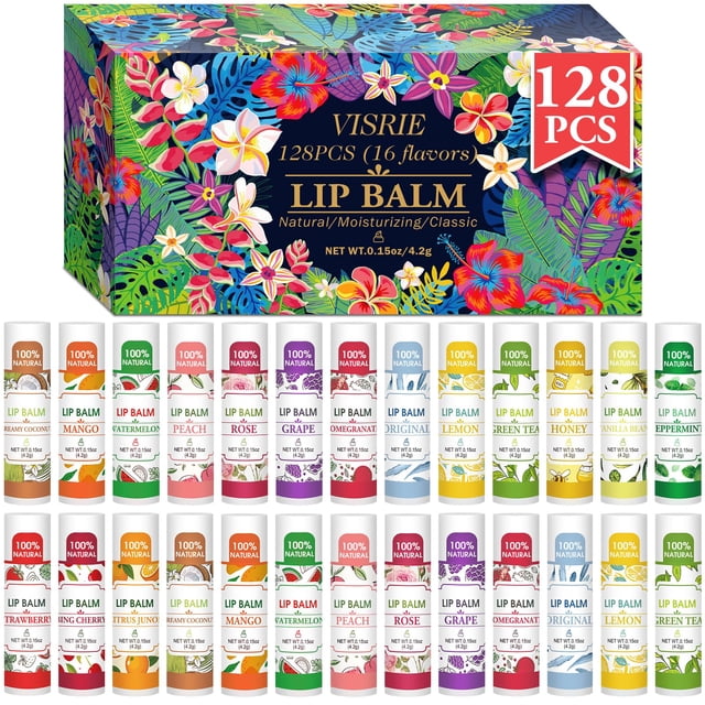 Bálsamo labial VISRIE, paquete de 128 unidades, natural, con vitamina E y aceite de coco