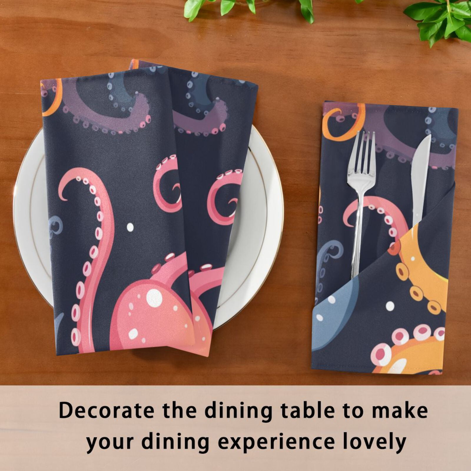 JSTEL Colorful Octopus Cartoon Cloth Napkins Set of 6, 20x20 Inch Washable and Reusable Napkin for Decoupage Dinner Party Everyday Use