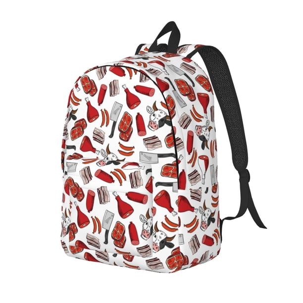 Disketp Red Food print Canvas Backpack Lightweight Travel Daypack Student Rucksack Laptop Backpack-