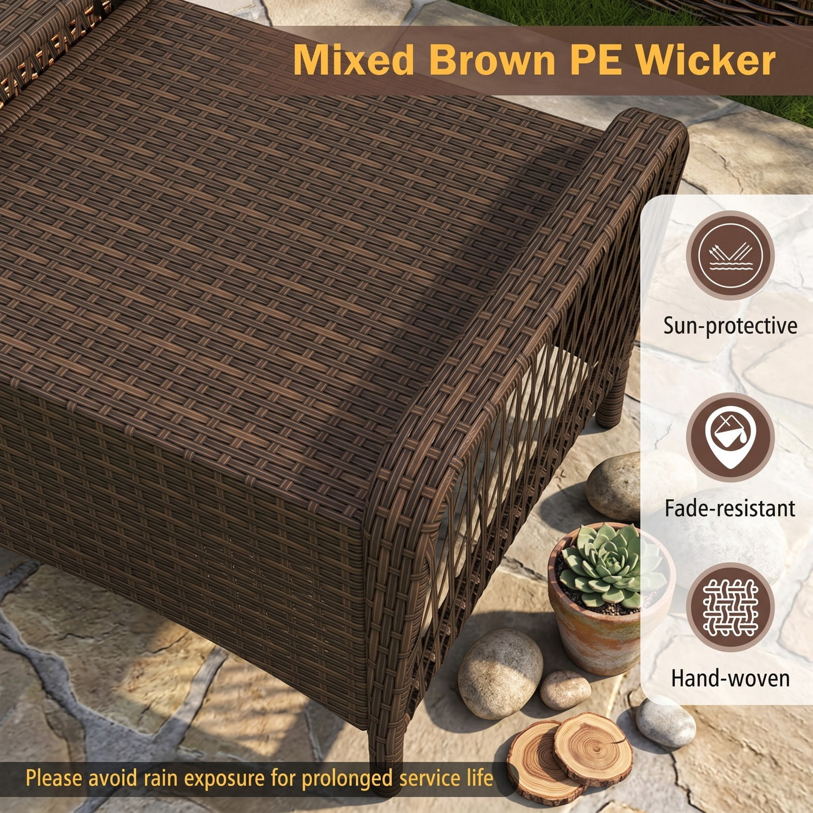 Furnibear Set of 2 Outdoor PE Wicker Patio Ottomans with Removable Cushions for Foot Rest, Extra Seating and Side Table Use, Beige