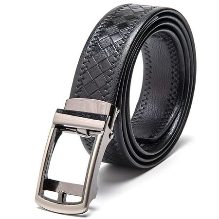 Men's Belt Genuine Leather Belt Automatic Buckle Ratchet Dress Belt for Men Perfect Fit Waist Size Up to 46