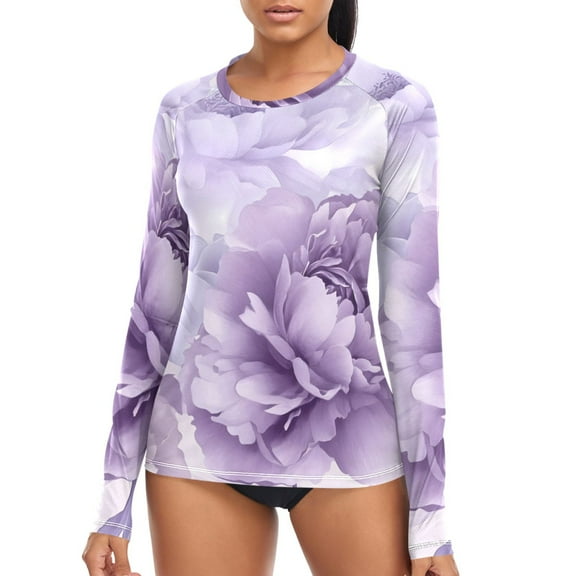 joogoo Womens UPF 50  Rash Guard Peonies Floral Long Sleeve UV Protection Sun Shirts Tops S