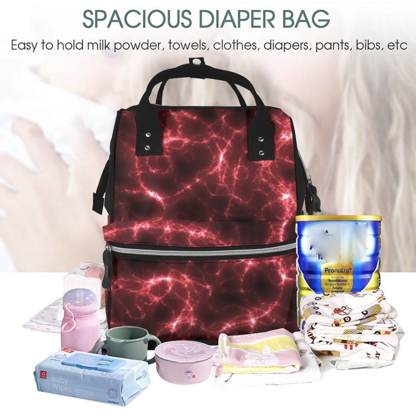 Ratiio Red Line Mummy Backpack - Waterproof Twill Canvas, Large Capacity Diaper Bag with Multiple Pockets and Adjustable Straps