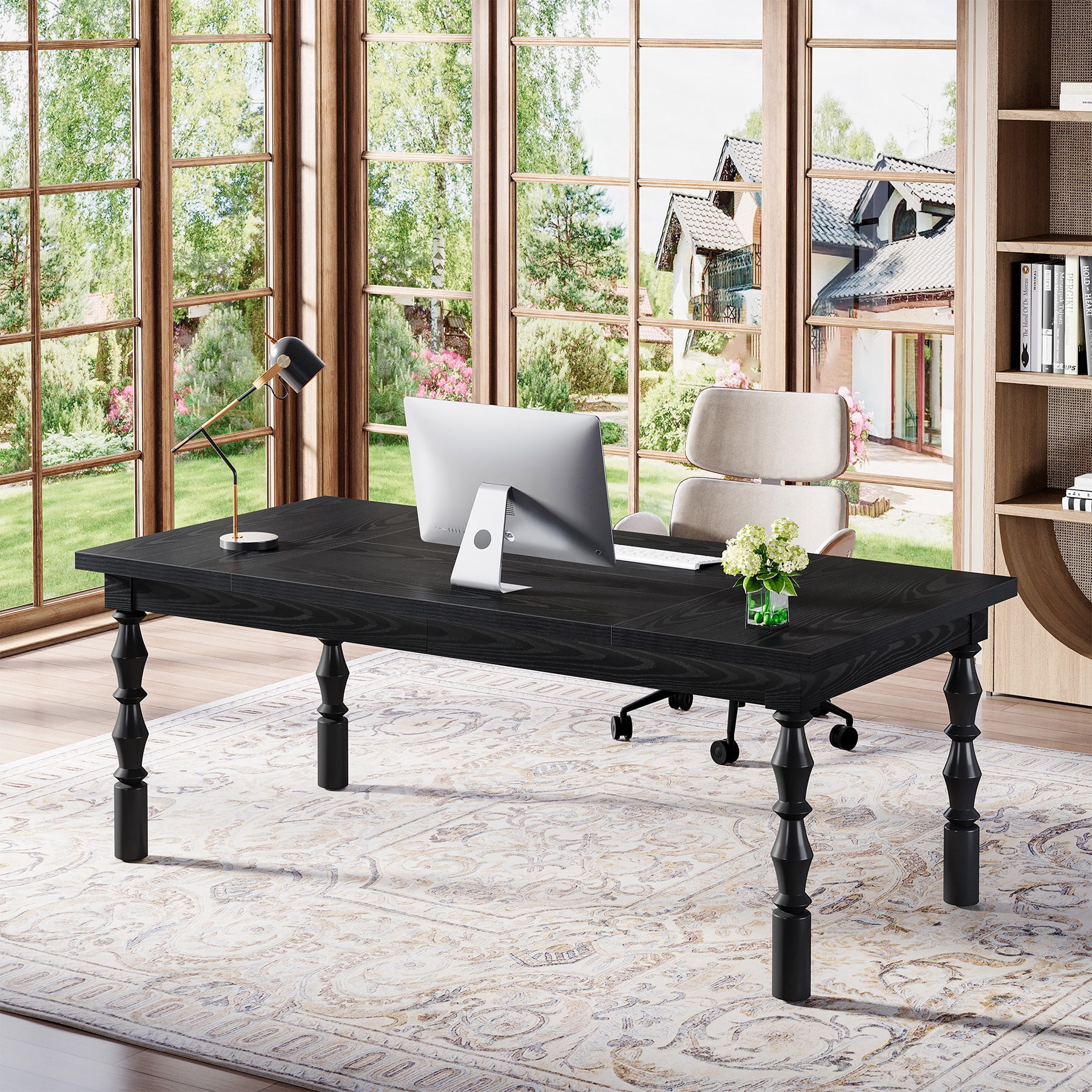 Tribesigns Large Executive Office Desk, Wood 62.2-Inch Farmhouse Computer Desk, Black