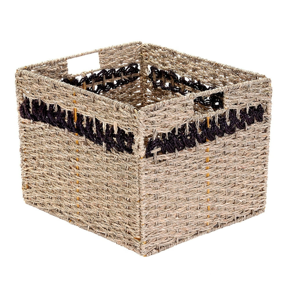 Villacera Handmade Striped Rectangle Wicker Storage Bins Set of 2