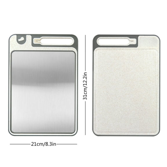 Yooshoverk Small Stainless Cutting Board - 8x12 Inch Double Sided w/ Non Slip Feet, Food Grade Dishwasher Safe Chopping Block, Compact Kitchen Prep Board