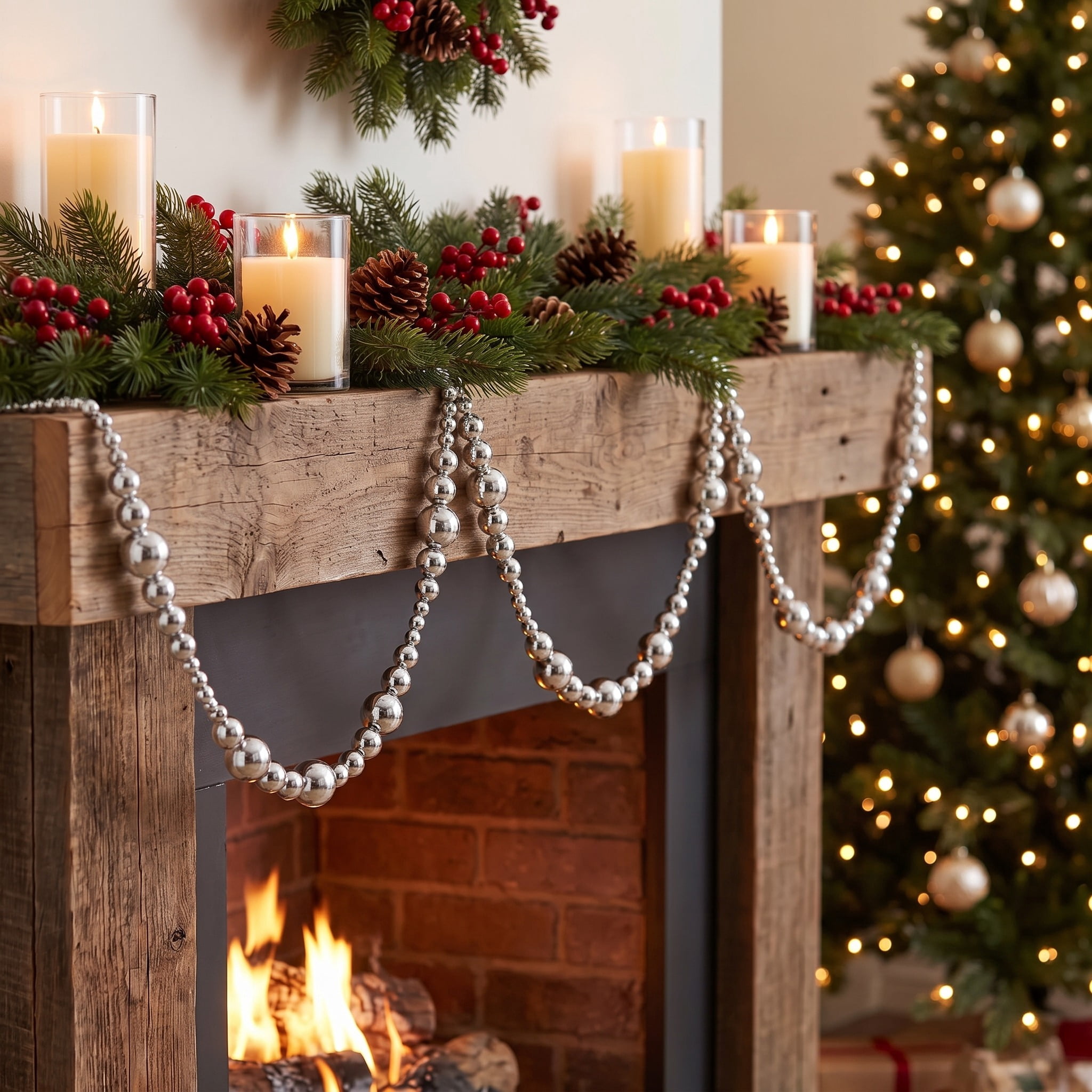 Plastic Bead Christmas Garland, Silver, 6', by Holiday Time