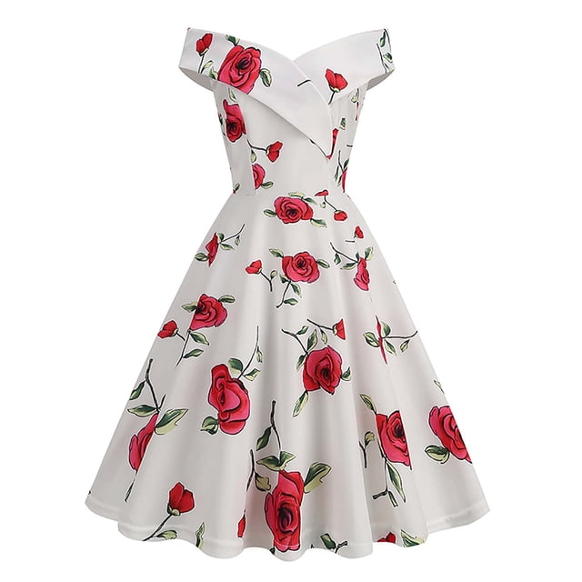 Fankiway Robe de Cocktail Vintage Imprimée Sans Manches à Col en V pour Femmes, Robes de Plage Extensibles Grande Taille