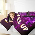 thumbnail image 4 of Feelyou 3D Neon Gamepad Queen Comforter Set for Boy, Dreamy Purple Square Abstract Bedding Sets, Game Level Up Reversible Bedding Comforter Set, Lightweight Room Decor, 3pcs, 4 of 8
