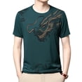 thumbnail image 2 of sunsanly Men Summer Fitness T-shirt Dragon Print Seamless O Neck Short Sleeves Loose Thin Stretchy Soft Breathable Quick-drying Pullover Casual Gym Sport Top, 2 of 8