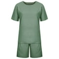 thumbnail image 4 of Roncen Women's Short-Sleeve Linen Cotton Two-Piece Set - Breathable Solid Color Outfit with Casual Top & Pants for Summer Comfort, 4 of 7