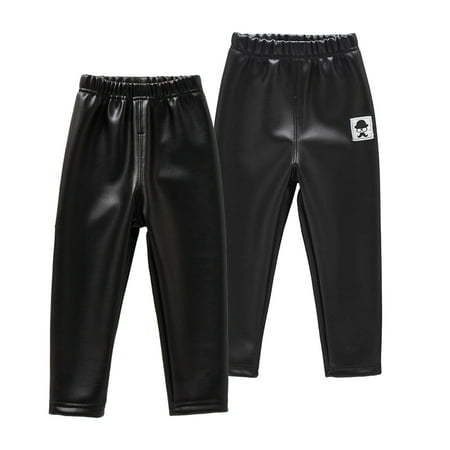 

Esaierr 2-8Y Baby Girls Leather Pants Thin Velvet Lined Pants for Kids Spring Autumn Warm Matte Leather Pants