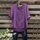 thumbnail image 2 of Ropa para mujer,Blusa de manga corta de mezcla de lino para mujer, cuello redondo, color liso, suave y transpirable, ideal para primavera y verano, sopatenor, 2 of 8