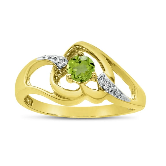 10k Yellow Gold Round Peridot And Diamond Heart Ring