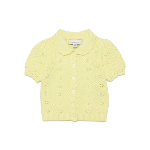 Free Assembly Kids and Toddler Cotton Pointelle Cardigan Sweater with Short Sleeves, Sizes 12M-3T and XS-XL