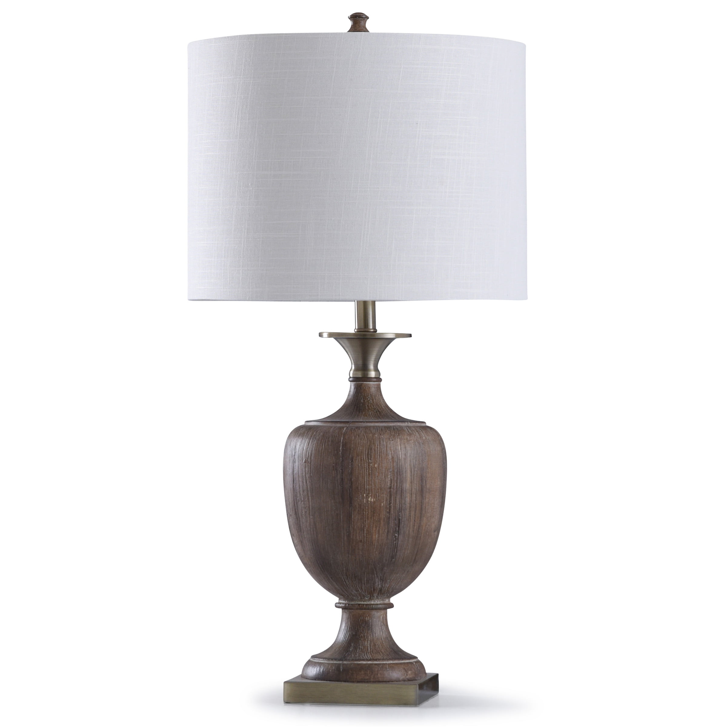 Roanoke Wood Grain Textured Urn Table Lamp with Drum Shade Wood Grain Textured Finish with
