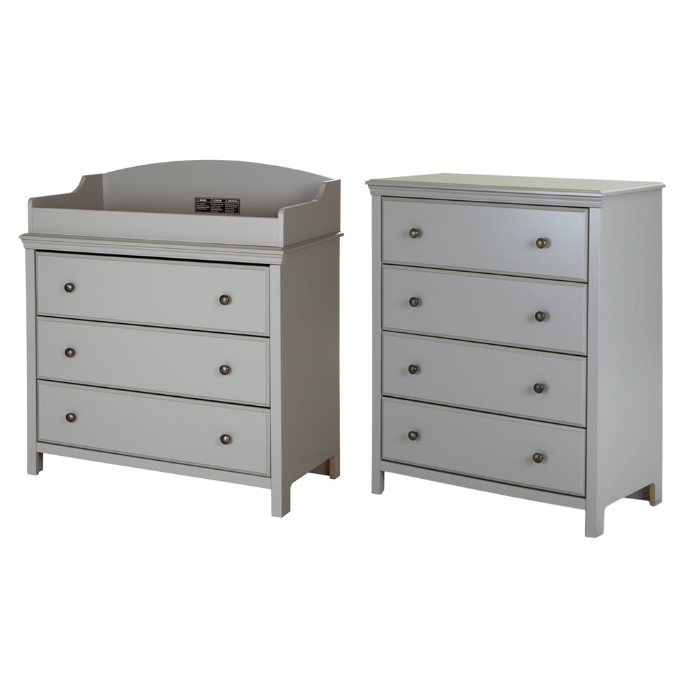 South Shore Cotton Candy Changing Table with 4Drawer Chest, Soft Gray