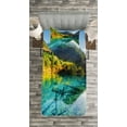 thumbnail image 3 of Ambesonne Nature Quilted Bedspread Set 2 Pcs, Idyllic Mountain Creek, Twin Size, Teal Fern Green Marigold, 3 of 3