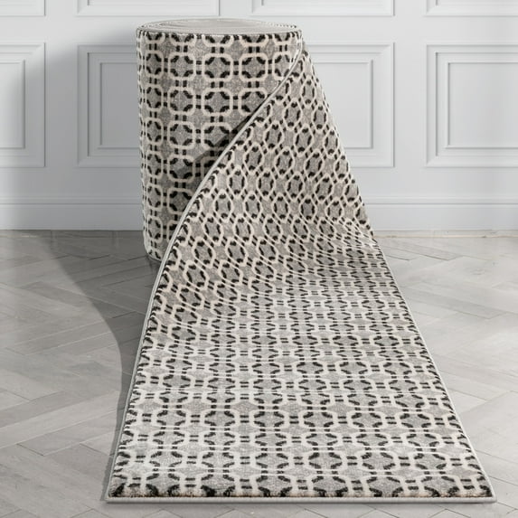 Well Woven Custom Size Runner - Choose Your Length - Winoneh Light & Grey Boxes Geometric 31 Inches Wide x 75 Feet Long Runner (31" x 75' Runner) Rug