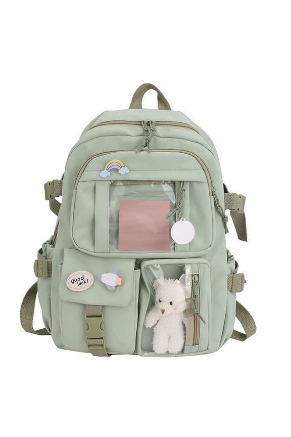 Cute Backpack with Cute Pin Accessories Plush Pendant Cute School Cute Aesthetic Solid Color Backpacks Schoolbag