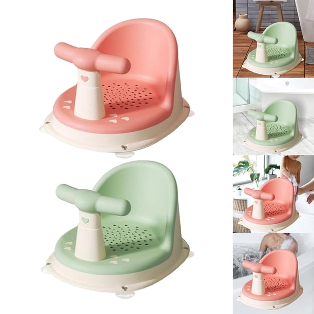 Juego de 2 ventosas para asiento de baño, asiento de bañera, asiento de baño cómodo con asa desmontable para bebés, pequeños, y niñas rosa y verde Hugo Asiento de baño