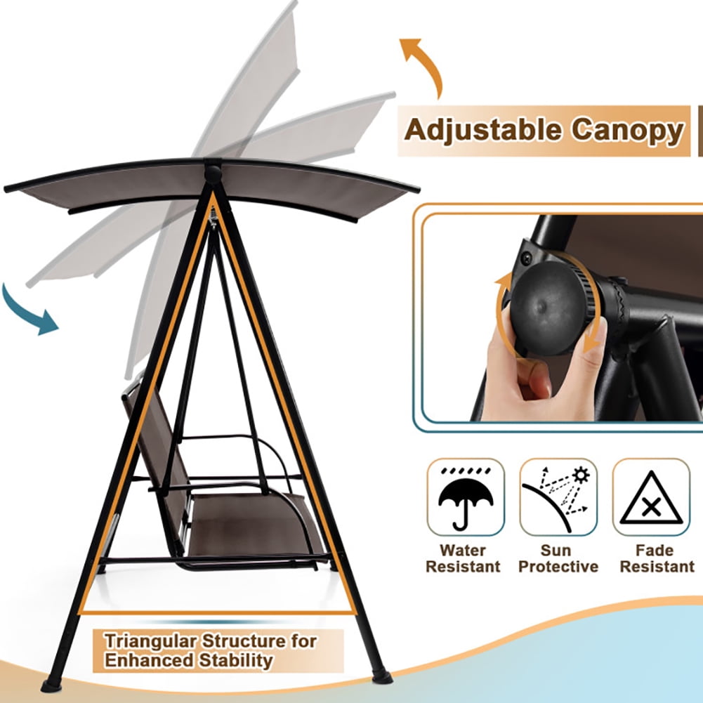 Aimee Lii 2-Seat Outdoor Canopy Swing with Comfortable Fabric Seat and Heavy-duty Metal Frame, Outdoor Swing for Adults, Brown Aimee Lii 2-Seat Outdoor Canopy Swing with Comfortable Fabric Seat and Heavy-duty Metal Frame, Outdoor Swing for Adults, Brown