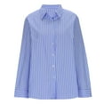 thumbnail image 4 of Ladies Button Down Shirts Striped Long Sleeve Dressy Casual Tops Relaxed Fit Lapel Blouses Office Work Wear (XL, Blue), 4 of 6