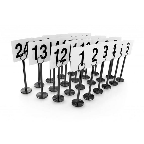 New Star Foodservice 27693 Ring Clip Table Number Card Holders, w/Number Cards, 1 to 24, Set of 24, 8-Inch, Black Stand