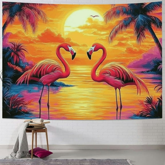 Patifu Flamingos Sunset Palm Trees Tapestry Wall Hanging Unique Style for Home Wall Decor Art Living Room Bedroom 40x30inch