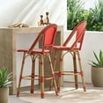 thumbnail image 1 of Cortina Wicker and Aluminum Outdoor 29.5 Inch Barstools, Set of 2, Red and Bamboo Finish, 1 of 8