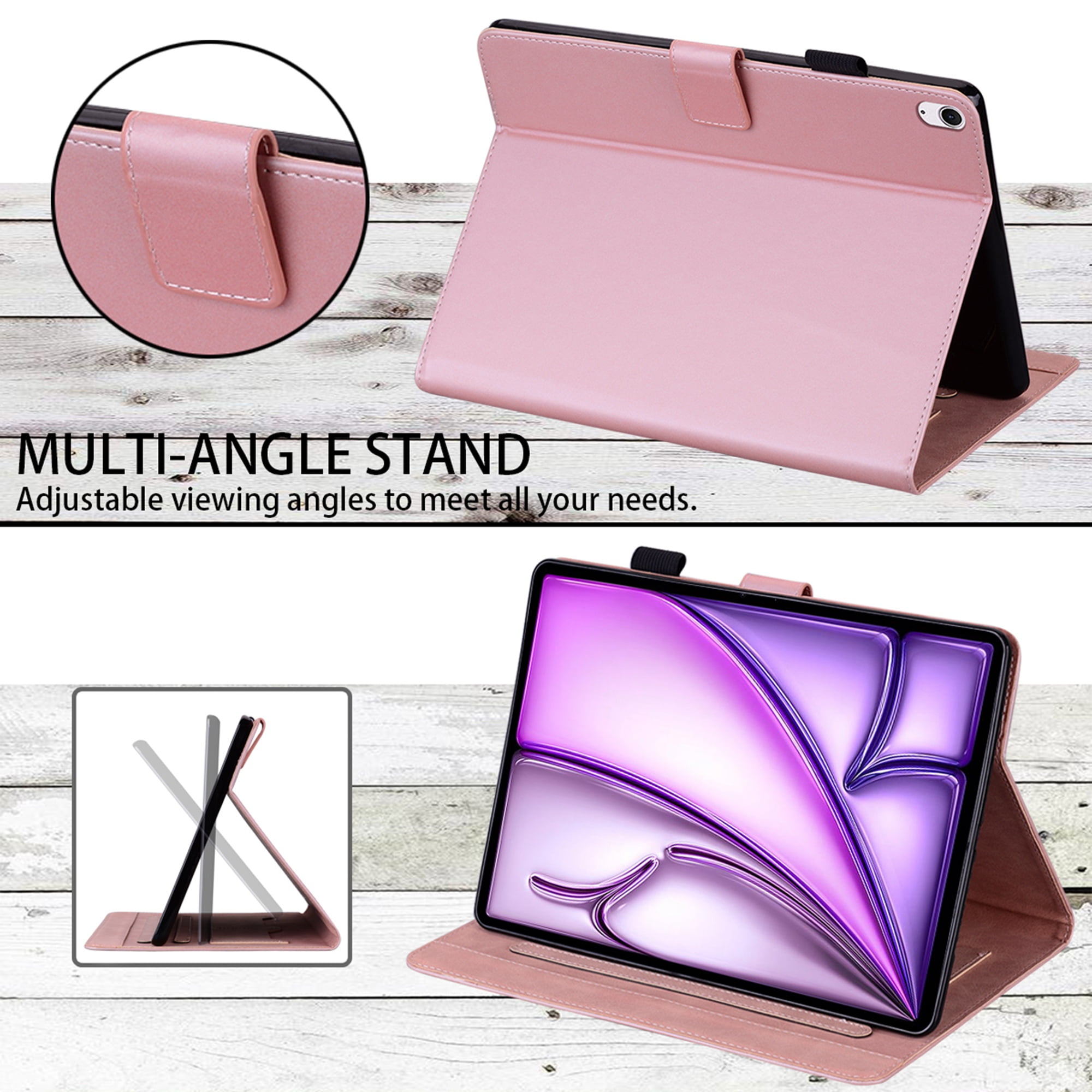 Dteck Folio Case for iPad Air 13-inch (M3/M2) 2025/2024, Multi-Angle Viewing Protective Stand Cover with Pencil Holder & Card Holder,Pink