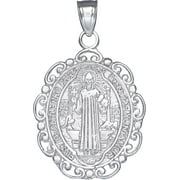 Sterling Silver Saint Benedict Medal Reversible Charm Pendant Necklace with 18 Inch Chain