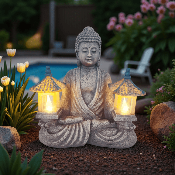Solar Outdoor Indoor Decor Buddha Lights, Meditating Garden Statues with Solar Lights, Zen Decoration for for Landscape Balcony,Garden,Patio,Porch Yard Art Ornaments