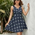 thumbnail image 3 of Navy Blue White Square Lattice Triangle Geometric Dress Fashion Beach Long Dresses Female Party Printed Sundress, 3 of 7