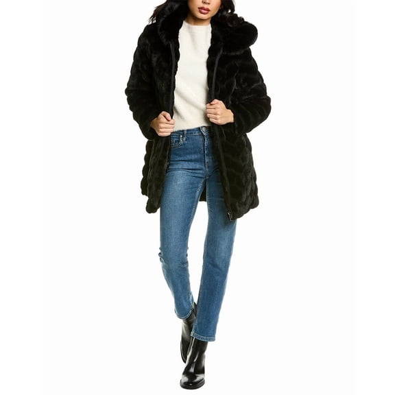 Via Spiga womens  Herringbone Plush Coat, xs, Black