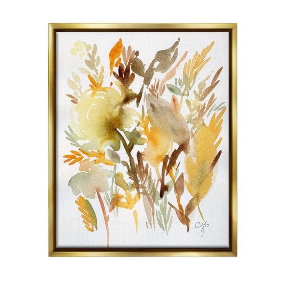 Stupell Industries Abstract Autumnal Foliage Botanical & Floral Painting Gold Floater Framed Canvas Art Print Wall Art, 25 x 31