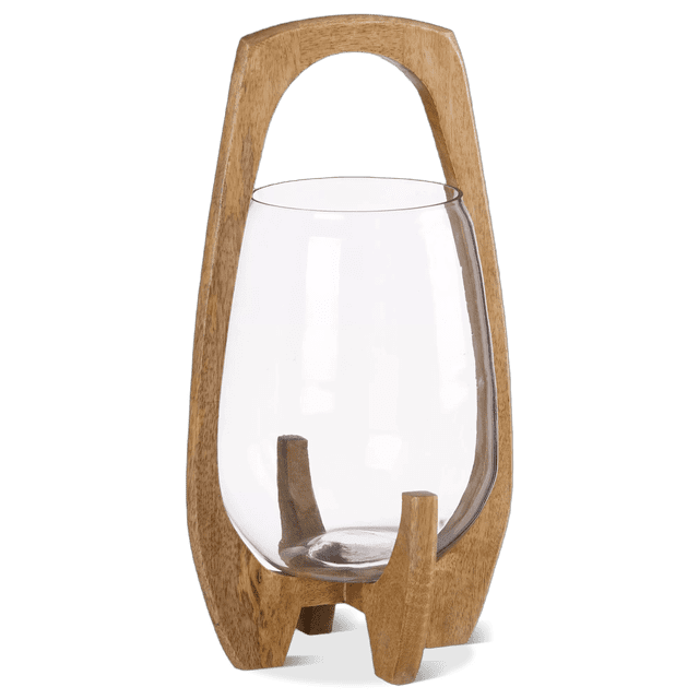 Bouclair Natural Glass Candle Holder with Wooden Base 8.25 X 15 in (20.96 X 38.1 cm)
